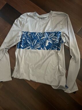 Patagonia gray sun Long Sleeve Shirt with Blue Floral Chest Panel